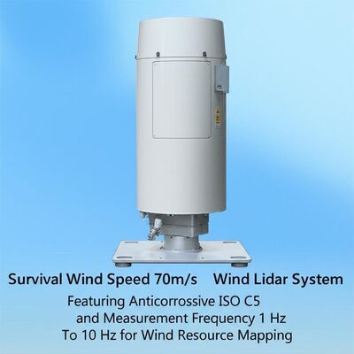 Dayanıklılık Rüzgar Hızı 70m/s Rüzgar Lidar Sistemi, Korozyon Önleyici ISO C5 Özelliği ve Rüzgar Kaynak Haritalaması için 1 Hz - 10 Hz Ölçüm Frekansı